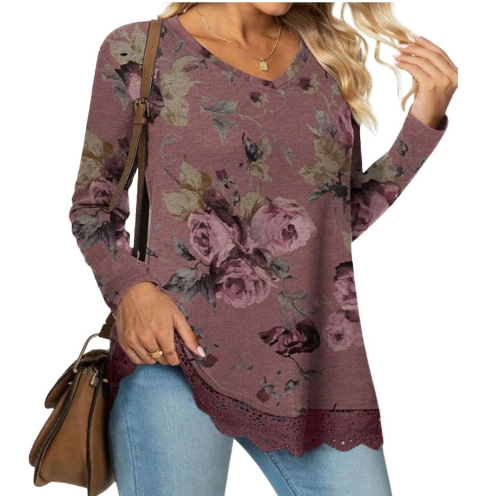 NETSMILE WOMEN'S TUNIC TOP WITH LACE HEM